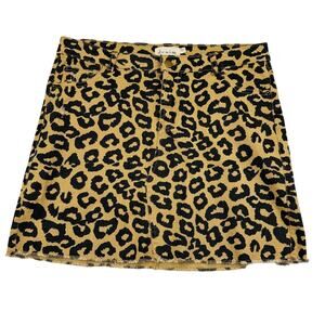 Denim by Ellison Animal Leopard Print Lightweight Denim Mini Skirt Women's L